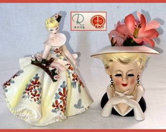 Lefton Figurine and Rubens Lady Head Vase