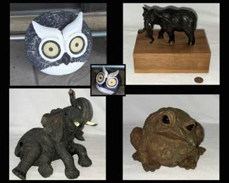 Owl and Baby Owlet, Elephants and Frog