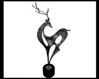 Tall Modernist Curtis Jere Stag Sculpture on Heavy Base