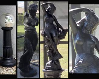 Gazing Ball and 2 Very Tall Elegant Statues