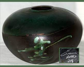 Tony Evans Raku Pottery Vase Signed Evans Raku