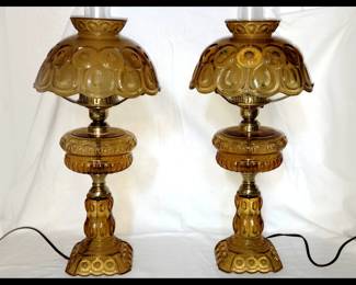 Pair of Amber Moon and Stars Electric Lamps