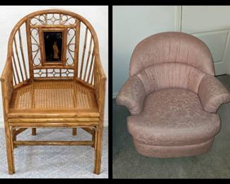 Rattan Chair with Inset Geisha and Comfy Chair has Matching Ottoman