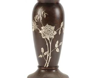 Heintz Arts & Crafts Sterling on Bronze Vase, Early 20th Century
