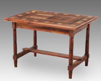 Side Table with Mixed Wood Mosaic Top, 20th Century