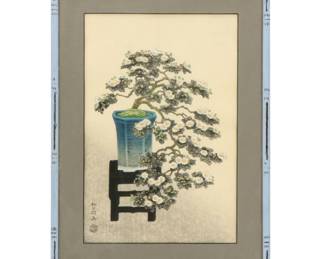 Nisaburo Ito Shin-Hanga Woodblock "Bonsai Chrysanthemum," Mid-20th Century