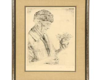 Paul Geissler Etching "The First Snowdrop," 1951