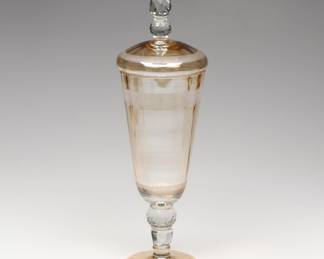 Bohemian Style Champagne Optic Etched Glass Lidded Jar