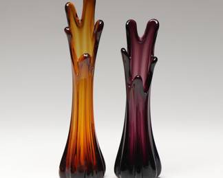 Five-Finger Swung Amber and Amethyst Glass Vases