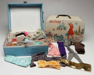 Barbie Francie and Skipper Doll Trunk and Miss Traveler Case with Clothes, 1960s