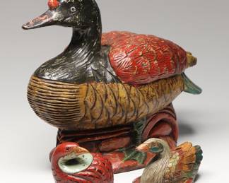 Rustic Hand-Carved Wood Duck and Quail Figures