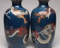 Pair of Japanese Cloisonné Dragon Vases