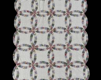 Hand-Pieced "Double Wedding Ring" Cotton Quilt