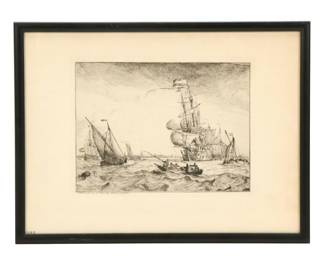 After Ludolf Bakhuizen Facsimile Reproduction Etching of Marine Scene, 20th C.