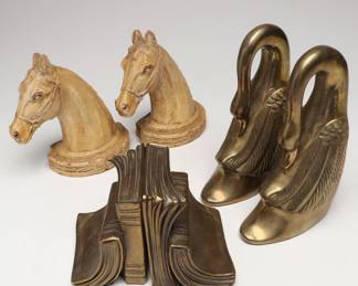 Mid Century Brass Swans with Other Bookends
