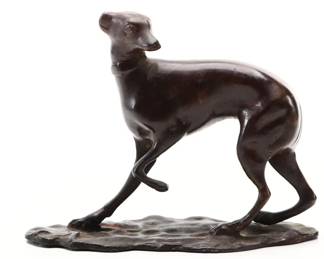 Bronzed Metal Whippet Figurine After Pierre-Jules Mêne, Early 20th Century