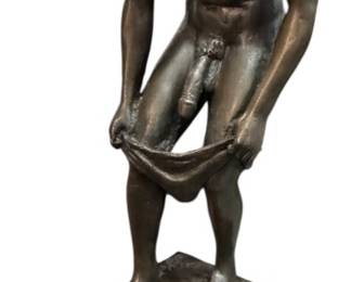 Signed Bronze Male Nude Statue on Marble 