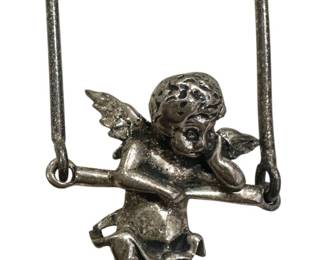 925 Silver Swinging Cherub Brooch 