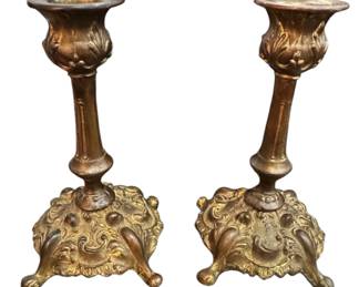 Pair of Ornate Brass Candle Holders 