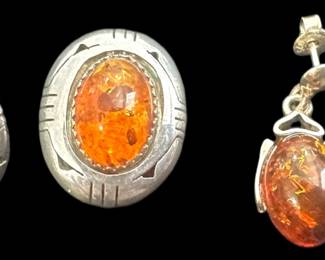 925 Silver and Amber Earrings 