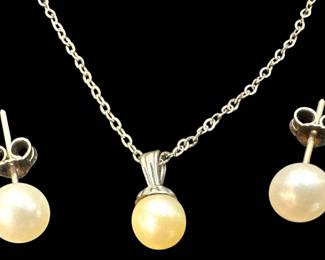 Faux Pearl Earrings Necklace 