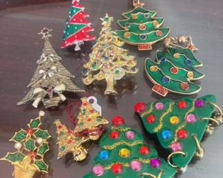 Christmas tree pins and earrings