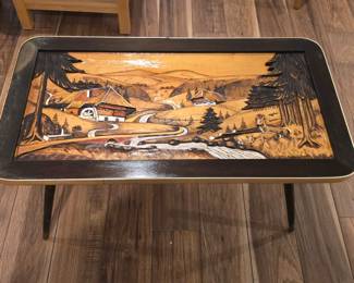 Vintage MCM Hand Carved Black Forest Chalet Coffee Table