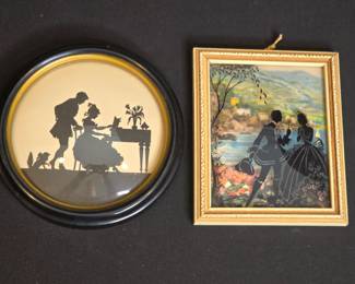 Vintage Reverse Painted Silhouette Bubble Glass Picture