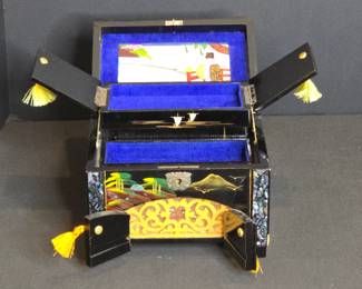 Vintage Black Lacquered Jewelry/Music Box