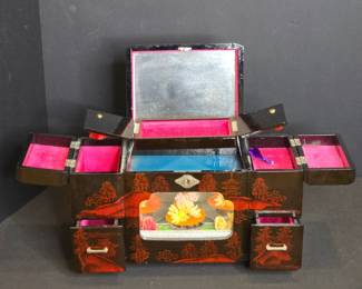Vintage Black Lacquered Jewelry/Music Box