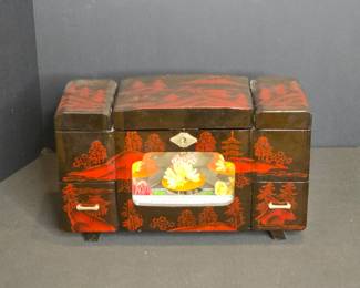 Vintage Black Lacquered Jewelry/Music Box