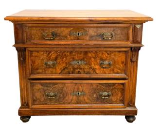 Antique 18th Century Burl Walnut Veneer 3 Drawer Chest