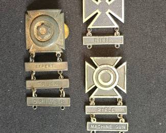 Vintage WWII Rifle, Machine Gun and Truck Driver Pins