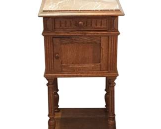 Antique French Louis XVI Style Carved Nightstand with Marble Top