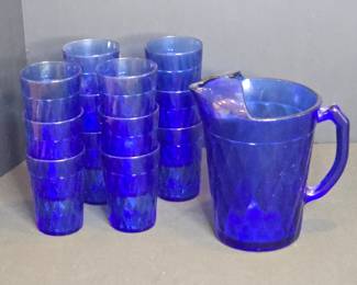 Cobalt Blue Pitcher and Glasses