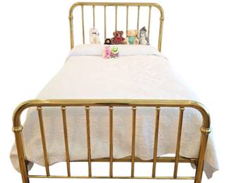 Vintage French Country Brass Bed Frame and Headboard