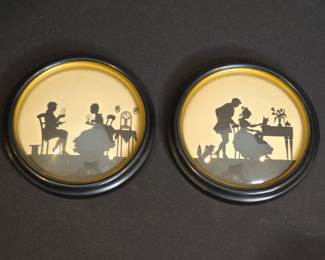 Vintage Tea for Two and At the Spinet Silhouettes in Bubble Glass 