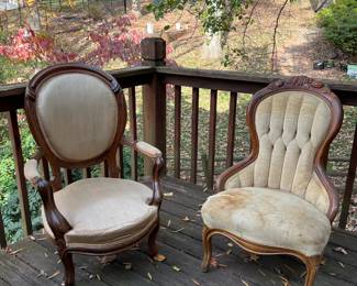 Pair of Victorian chairs. Need reupholstering but great bones.