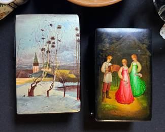 4"-5" Vintage RUSSIAN (USSR) Lacquered Hand-Painted Boxes, one signed