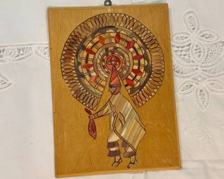 Vintage 8"x11" Mexican Folk Art, Intricate Wood Inlay