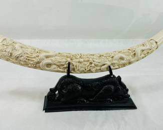 Replica Carved Ivory Tusk with Stand
