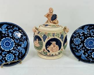 Vintage Gerz Majolica Covered Punch Bowl