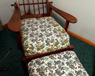 Amazing Wood Chair and Ottoman w Reclining Back