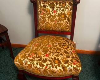 3 of 3 Piece Victorian Settee - 1 of 2 Upholstered Side Chairs w Lions Heads
