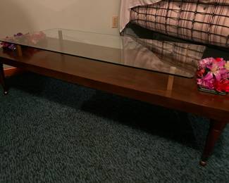 The Coolest Mid-Century Cocktail Table w Tiered Glass Top and 2 Cutouts for Plant/Flower Wells!