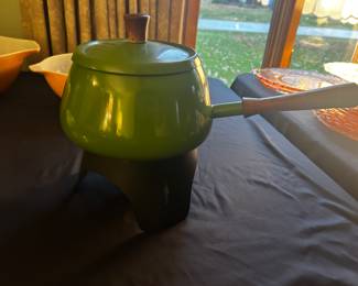 Vintage Olive Green Fondue Pot
