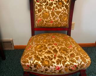2 of 3 Piece Victorian Settee - 1 of 2 Upholstered Side Chairs w Lions Heads