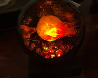 Signed Tigers Eye Moon Glass Orb s Lit Base