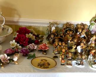 Antique pitcher  bowl set, Hummels, salt glazed pitcher and bowl, porcelain rose collection