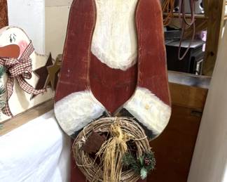 Old hand painted wood Santa that won't blow away!